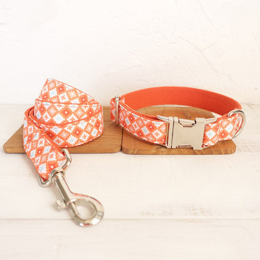HKM-1720253 Thick Cotton and Nylon Dog Leash with Matching Collar for Medium and Large Dogs in Pink