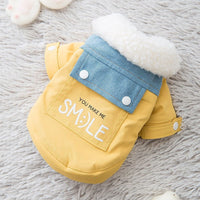 HKM-172179 Cozy Yellow Denim Patchwork Dog Coat for Small & Medium Breeds
