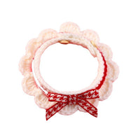 HKM-1722429 Hand-Woven Wool Cat Collar Bib in Red, Blue, Pink - XS to L Sizes Available