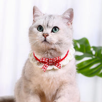 HKM-1722429 Hand-Woven Wool Cat Collar Bib in Red, Blue, Pink - XS to L Sizes Available
