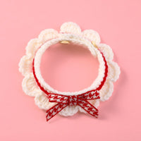 HKM-1722429 Hand-Woven Wool Cat Collar Bib in Red, Blue, Pink - XS to L Sizes Available