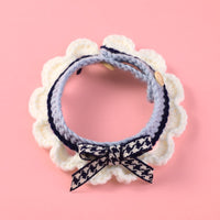 HKM-1722429 Hand-Woven Wool Cat Collar Bib in Red, Blue, Pink - XS to L Sizes Available