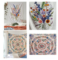 HKM-172243 Artistic Flower Embroidery Tapestry - 100% Polyester, 130x150 cm for Home Decor