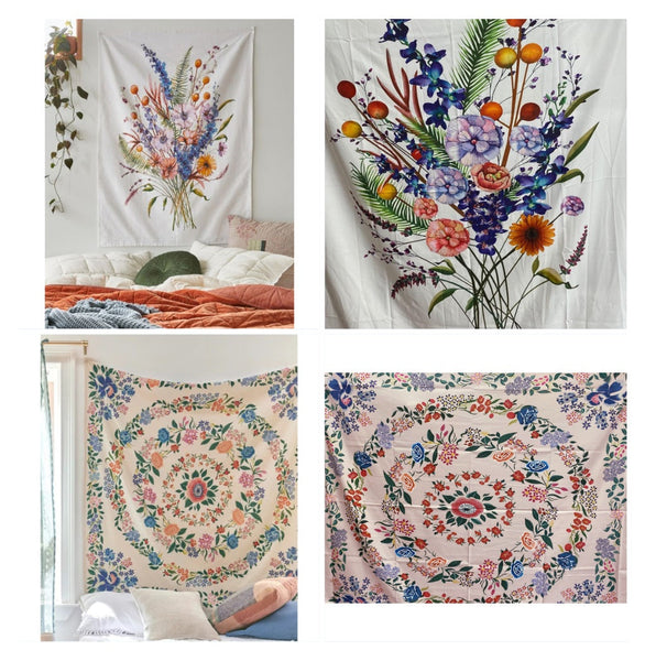 HKM-172243 Artistic Flower Embroidery Tapestry - 100% Polyester, 130x150 cm for Home Decor