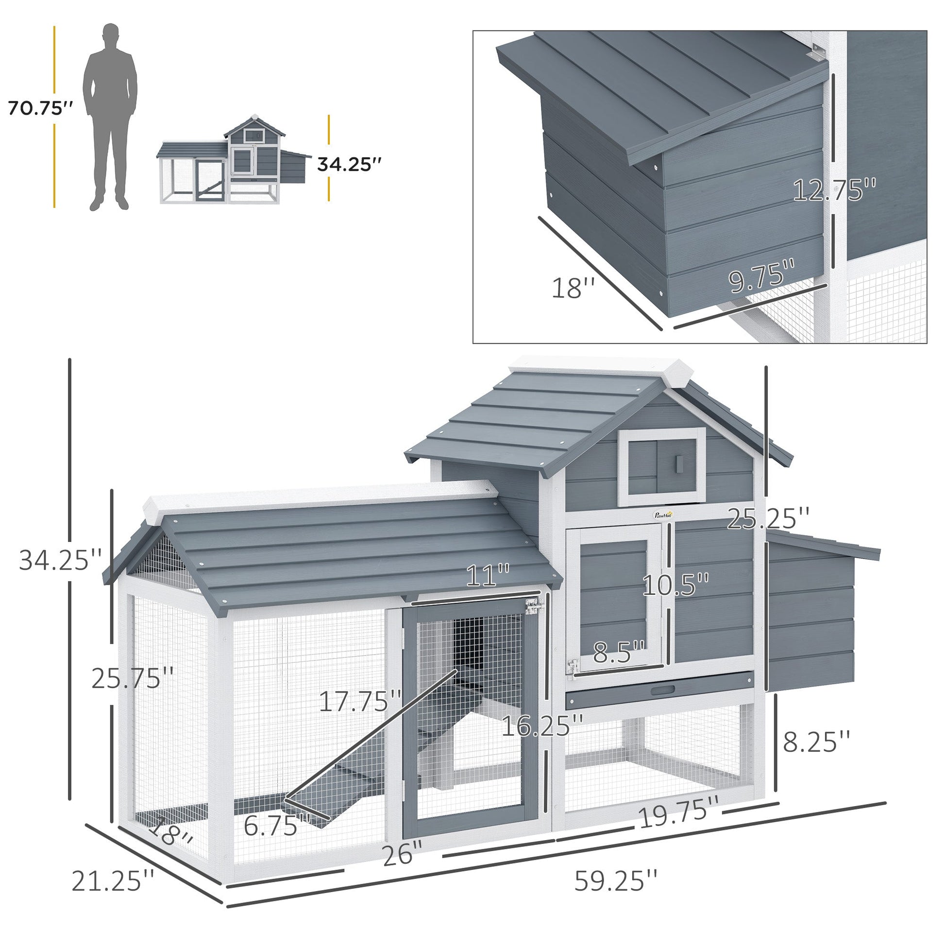 HKM-1724093 Small Wooden Chicken Coop with Nesting Box and Removable Cleaning Tray - Outdoor Poultry Cage in White