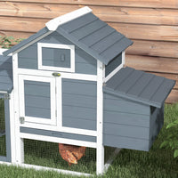 HKM-1724093 Small Wooden Chicken Coop with Nesting Box and Removable Cleaning Tray - Outdoor Poultry Cage in White