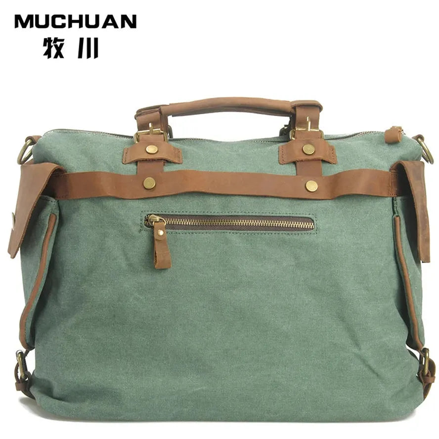HKM-172755 High Capacity Canvas Crossbody Bag with Cowhide Trim for Leisure and Laptop Use