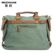 HKM-172755 High Capacity Canvas Crossbody Bag with Cowhide Trim for Leisure and Laptop Use