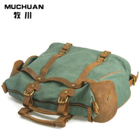 HKM-172755 High Capacity Canvas Crossbody Bag with Cowhide Trim for Leisure and Laptop Use