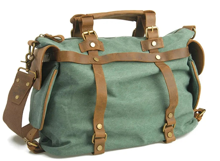 HKM-172755 High Capacity Canvas Crossbody Bag with Cowhide Trim for Leisure and Laptop Use
