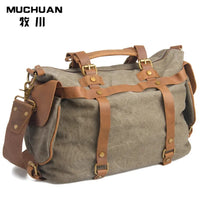 HKM-172755 High Capacity Canvas Crossbody Bag with Cowhide Trim for Leisure and Laptop Use