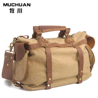 HKM-172755 High Capacity Canvas Crossbody Bag with Cowhide Trim for Leisure and Laptop Use