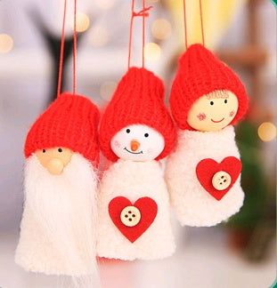 HKM-172819 Christmas Hanging Decoration Set - Old Man, Snowman, and Girl Doll Pendants in Cloth