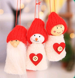 HKM-172819 Christmas Hanging Decoration Set - Old Man, Snowman, and Girl Doll Pendants in Cloth