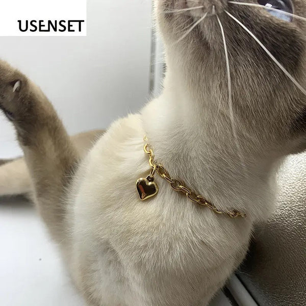 HKM-1728829 Love Heart Pendant Necklace for Pets - Stainless Steel, Multiple Lengths Available in Gold and Silver