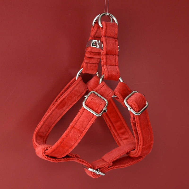 HKM-172883 Red Flannel Dog Harness with Gold Buckle - Adjustable Chest Strap for Small to Extra Large Dogs