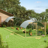 HKM-1729853 Large Metal Chicken Coop with Waterproof Cover for Outdoor Use - 9.2' x 31.2' x 6.5'