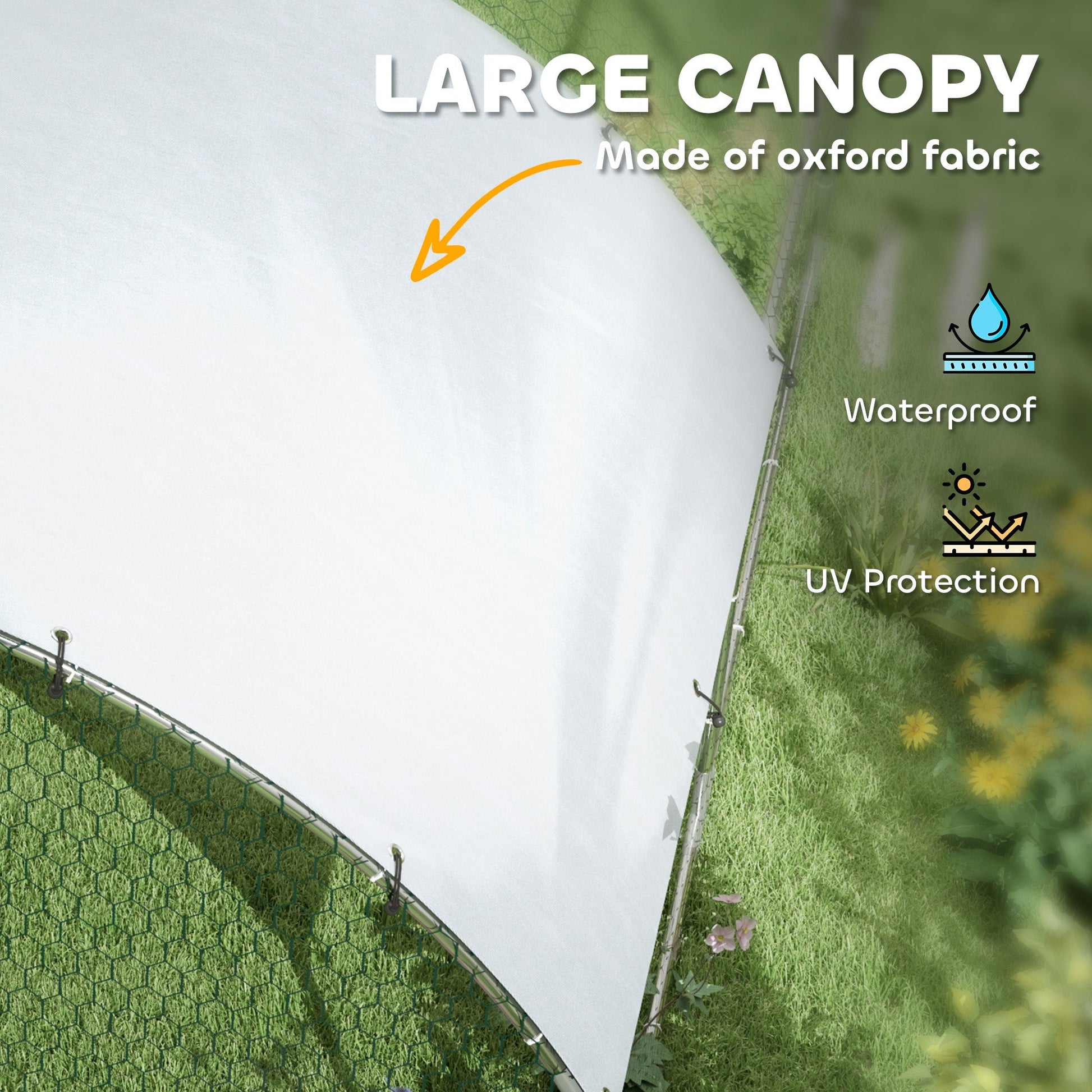 HKM-1729853 Large Metal Chicken Coop with Waterproof Cover for Outdoor Use - 9.2' x 31.2' x 6.5'