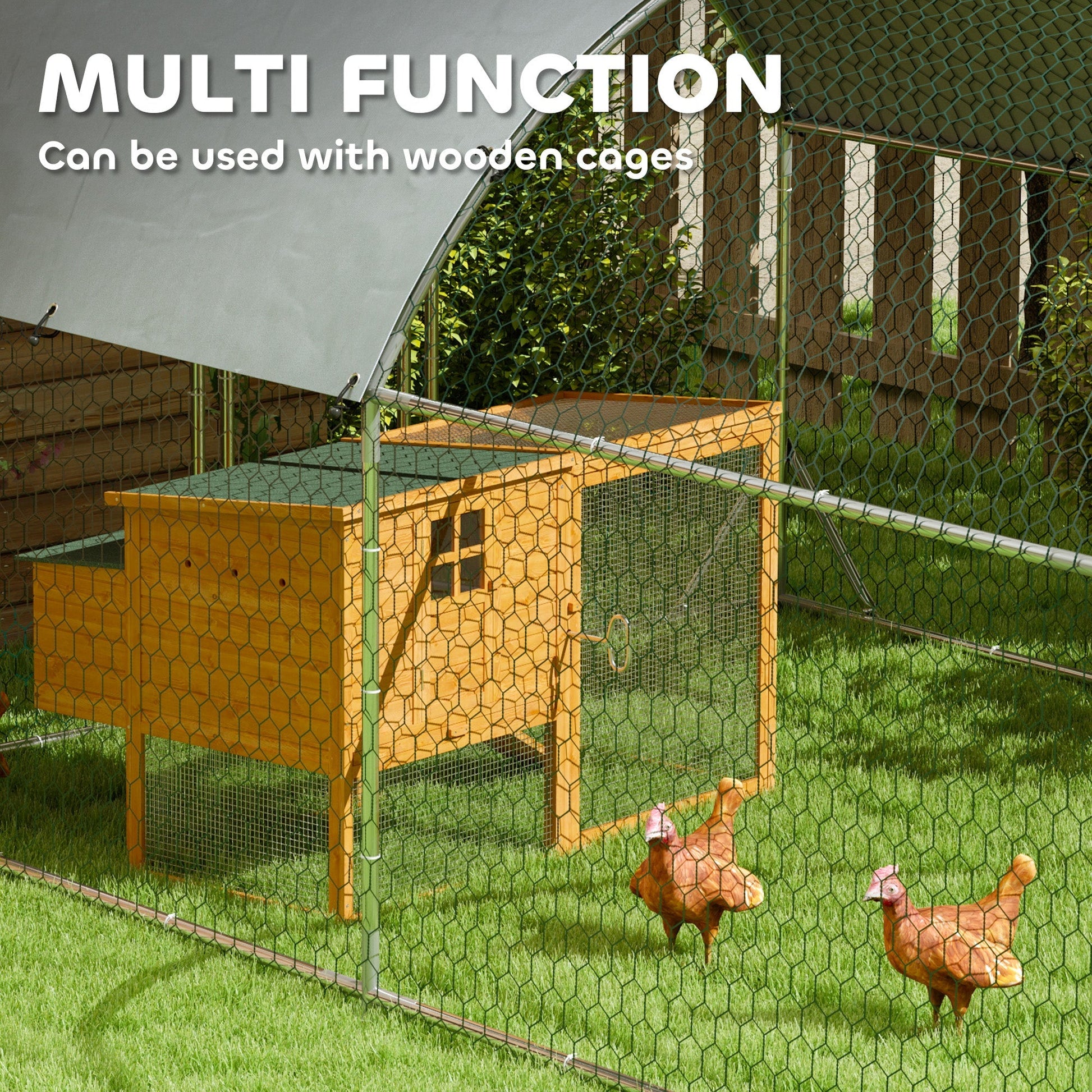 HKM-1729853 Large Metal Chicken Coop with Waterproof Cover for Outdoor Use - 9.2' x 31.2' x 6.5'