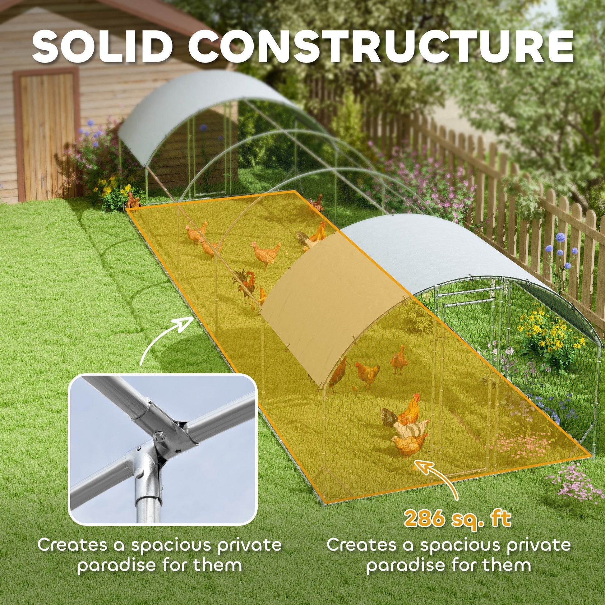 HKM-1729853 Large Metal Chicken Coop with Waterproof Cover for Outdoor Use - 9.2' x 31.2' x 6.5'