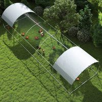 HKM-1729853 Large Metal Chicken Coop with Waterproof Cover for Outdoor Use - 9.2' x 31.2' x 6.5'