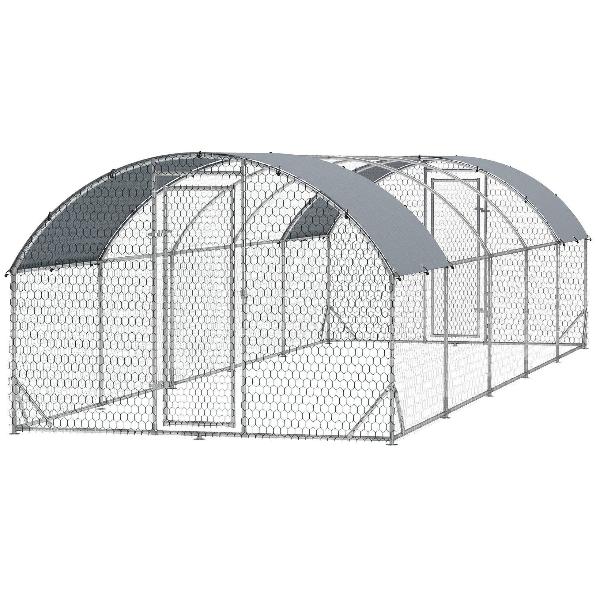 HKM-1729853 Large Metal Chicken Coop with Waterproof Cover for Outdoor Use - 9.2' x 31.2' x 6.5'