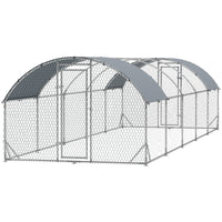 HKM-1729853 Large Metal Chicken Coop with Waterproof Cover for Outdoor Use - 9.2' x 31.2' x 6.5'