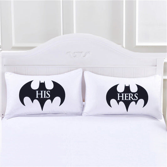HKM-173011 Couple Pillowcase with Love Letters Bat Print - Modern Polyester, 50cm x 75cm