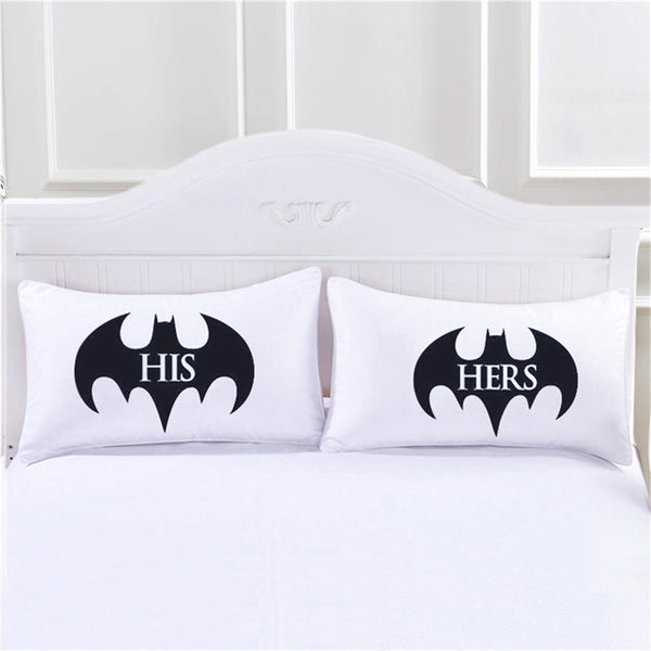 HKM-173011 Couple Pillowcase with Love Letters Bat Print - Modern Polyester, 50cm x 75cm