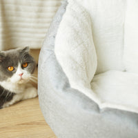 HKM-1730237 Comfortable Gray Enclosed Space Capsule Cat House - Soft Cloth Pet Bed with Litter Included