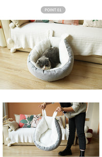 HKM-1730237 Comfortable Gray Enclosed Space Capsule Cat House - Soft Cloth Pet Bed with Litter Included