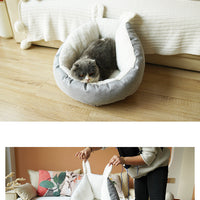 HKM-1730237 Comfortable Gray Enclosed Space Capsule Cat House - Soft Cloth Pet Bed with Litter Included