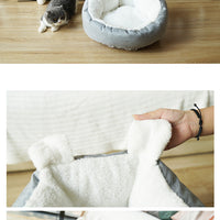 HKM-1730237 Comfortable Gray Enclosed Space Capsule Cat House - Soft Cloth Pet Bed with Litter Included
