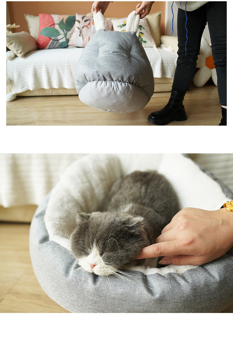 HKM-1730237 Comfortable Gray Enclosed Space Capsule Cat House - Soft Cloth Pet Bed with Litter Included