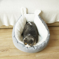 HKM-1730237 Comfortable Gray Enclosed Space Capsule Cat House - Soft Cloth Pet Bed with Litter Included
