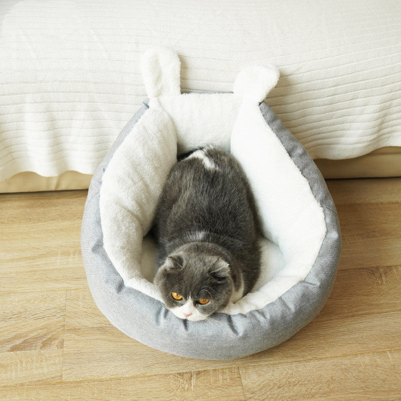 HKM-1730237 Comfortable Gray Enclosed Space Capsule Cat House - Soft Cloth Pet Bed with Litter Included