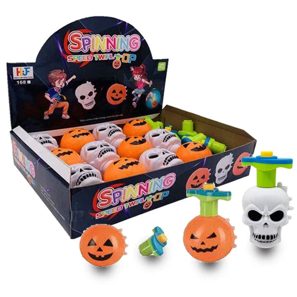 HKM-173267 Halloween Spinning Top Toy Set with Light and Music - 12 Assorted Rotating Toys for Kids