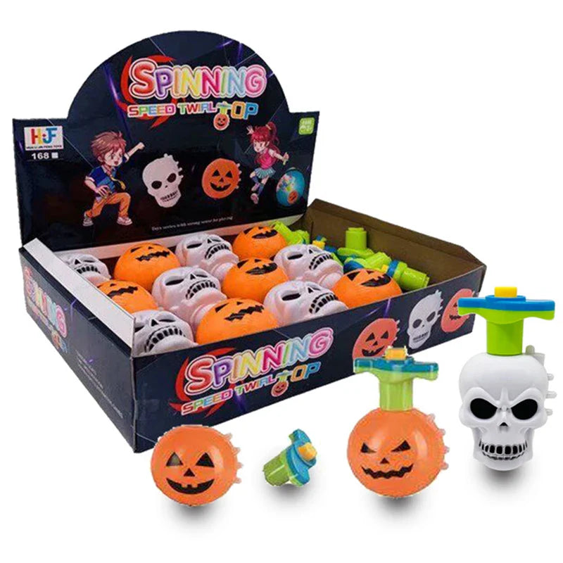 HKM-173267 Halloween Spinning Top Toy Set with Light and Music - 12 Assorted Rotating Toys for Kids