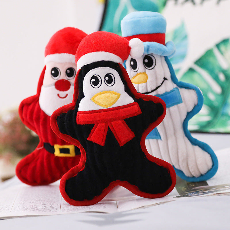 HKM-1732797 Christmas Themed Plush Doll Dog Toy - Santa Claus, Penguin, Snowman, Sounding, Bite Resistant, 22cm