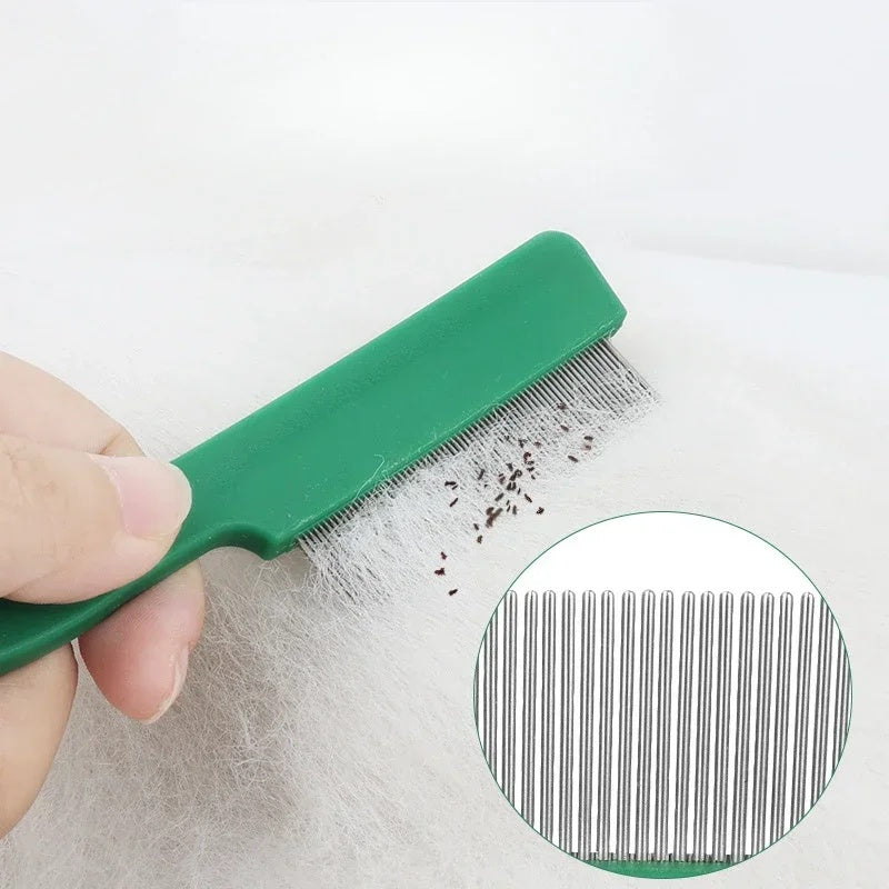 HKM-1733437 Stainless Steel Pet Flea and Lice Comb for Dogs and Cats - 129mm Grooming Tool with Plastic Handle