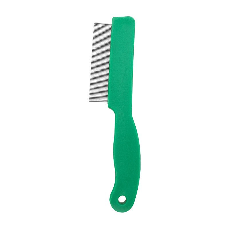 HKM-1733437 Stainless Steel Pet Flea and Lice Comb for Dogs and Cats - 129mm Grooming Tool with Plastic Handle