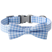 HKM-1733949 Checkered Cotton Polyester Dog Collar with Bow Tie - Multiple Colors Available
