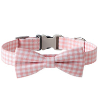 HKM-1733949 Checkered Cotton Polyester Dog Collar with Bow Tie - Multiple Colors Available