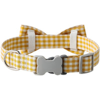 HKM-1733949 Checkered Cotton Polyester Dog Collar with Bow Tie - Multiple Colors Available