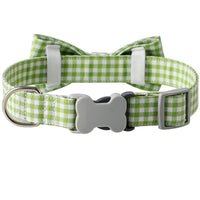 HKM-1733949 Checkered Cotton Polyester Dog Collar with Bow Tie - Multiple Colors Available