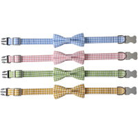 HKM-1733949 Checkered Cotton Polyester Dog Collar with Bow Tie - Multiple Colors Available