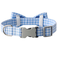 HKM-1733949 Checkered Cotton Polyester Dog Collar with Bow Tie - Multiple Colors Available