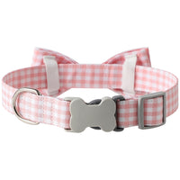 HKM-1733949 Checkered Cotton Polyester Dog Collar with Bow Tie - Multiple Colors Available
