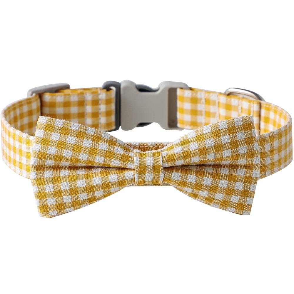 HKM-1733949 Checkered Cotton Polyester Dog Collar with Bow Tie - Multiple Colors Available