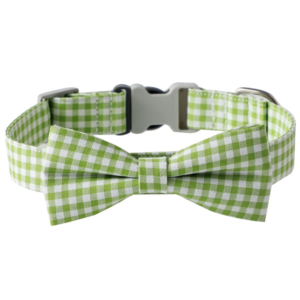 HKM-1733949 Checkered Cotton Polyester Dog Collar with Bow Tie - Multiple Colors Available